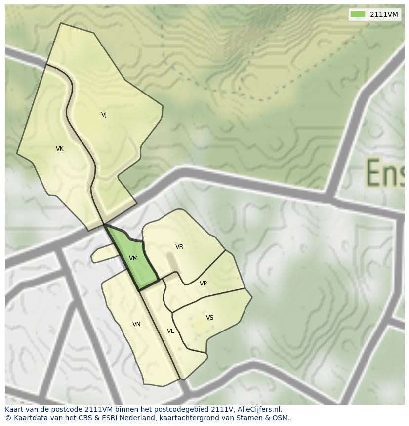 Afbeelding van het postcodegebied 2111 VM op de kaart.
