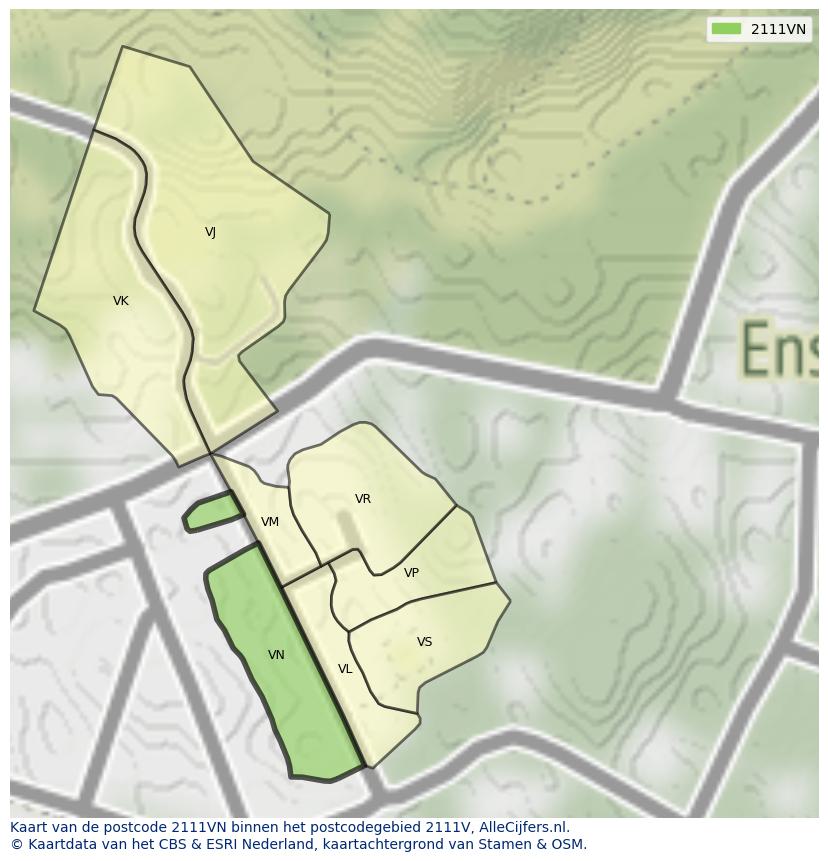 Afbeelding van het postcodegebied 2111 VN op de kaart.