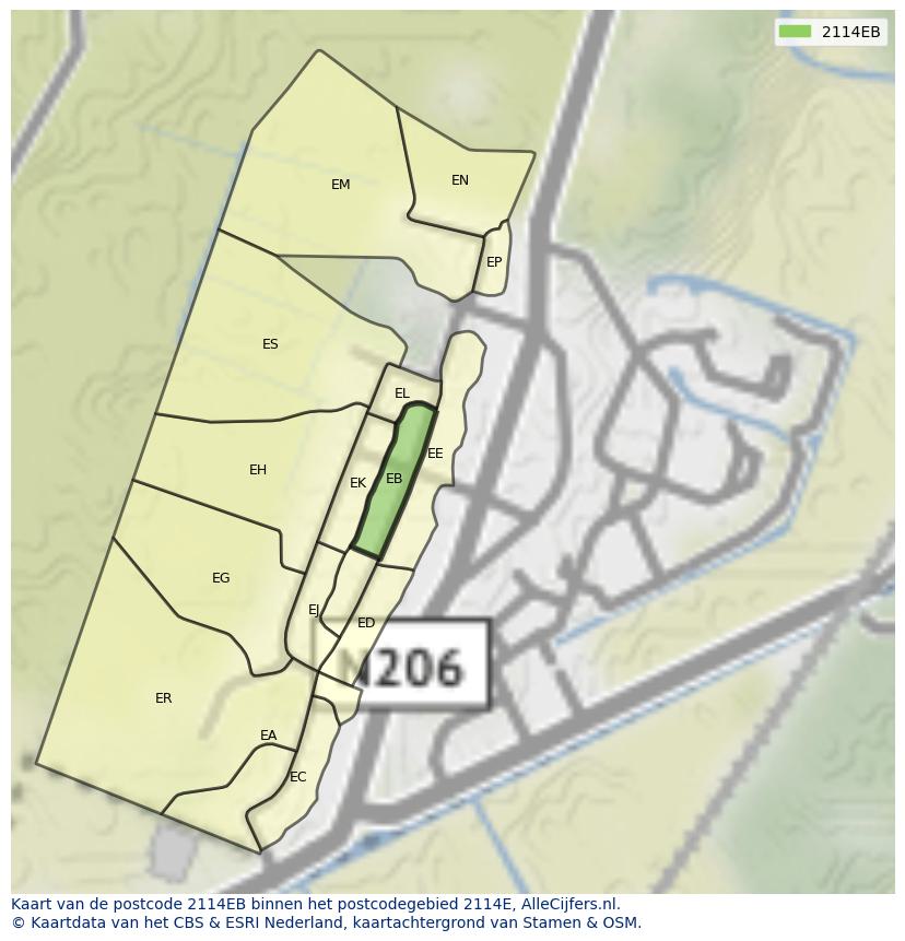 Afbeelding van het postcodegebied 2114 EB op de kaart.