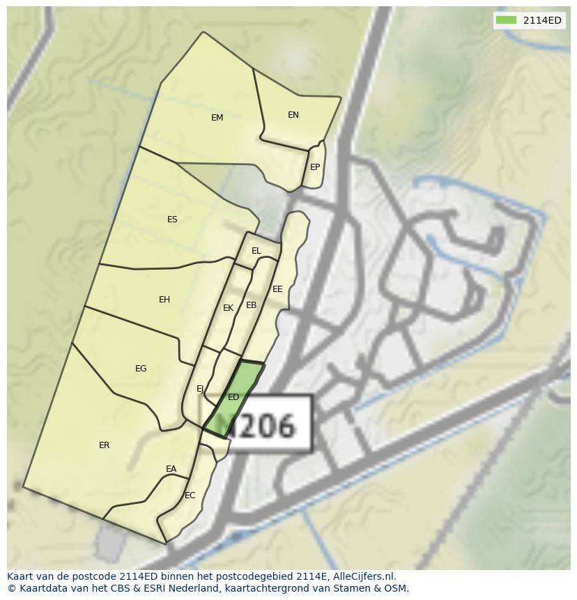 Afbeelding van het postcodegebied 2114 ED op de kaart.
