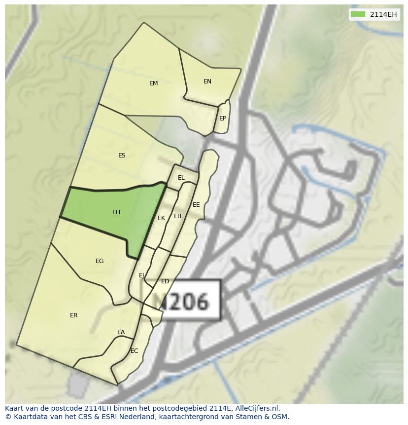 Afbeelding van het postcodegebied 2114 EH op de kaart.