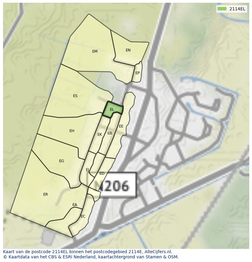 Afbeelding van het postcodegebied 2114 EL op de kaart.