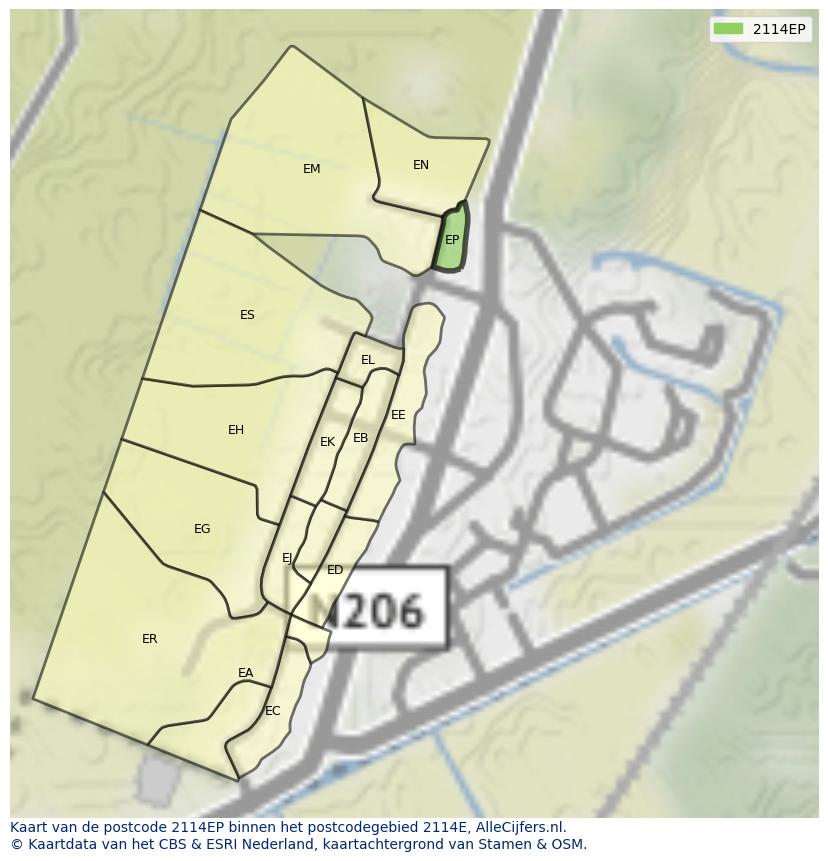 Afbeelding van het postcodegebied 2114 EP op de kaart.