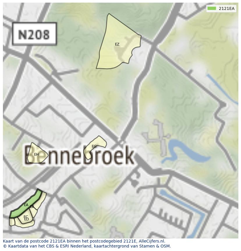 Afbeelding van het postcodegebied 2121 EA op de kaart.