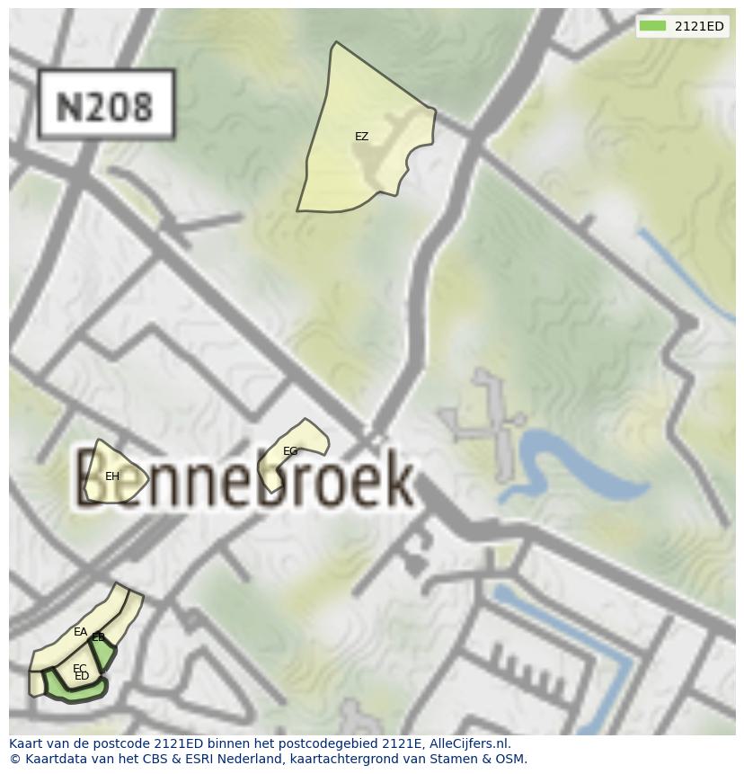 Afbeelding van het postcodegebied 2121 ED op de kaart.