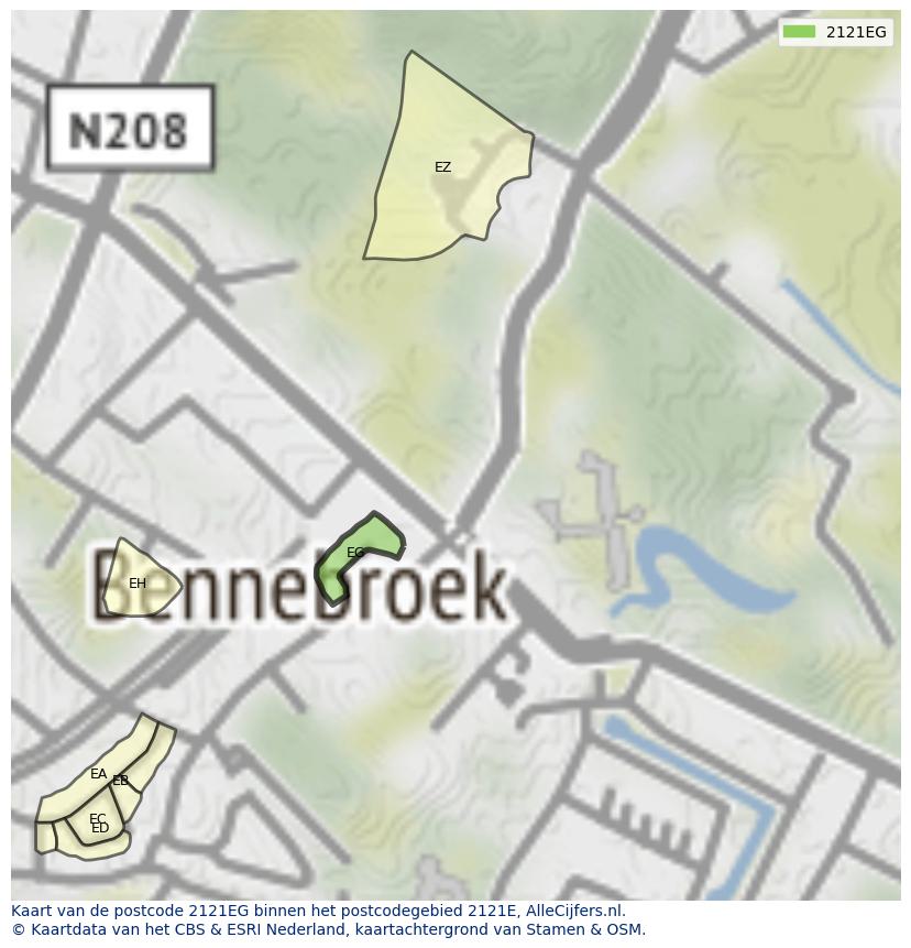 Afbeelding van het postcodegebied 2121 EG op de kaart.