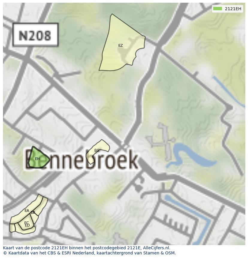 Afbeelding van het postcodegebied 2121 EH op de kaart.
