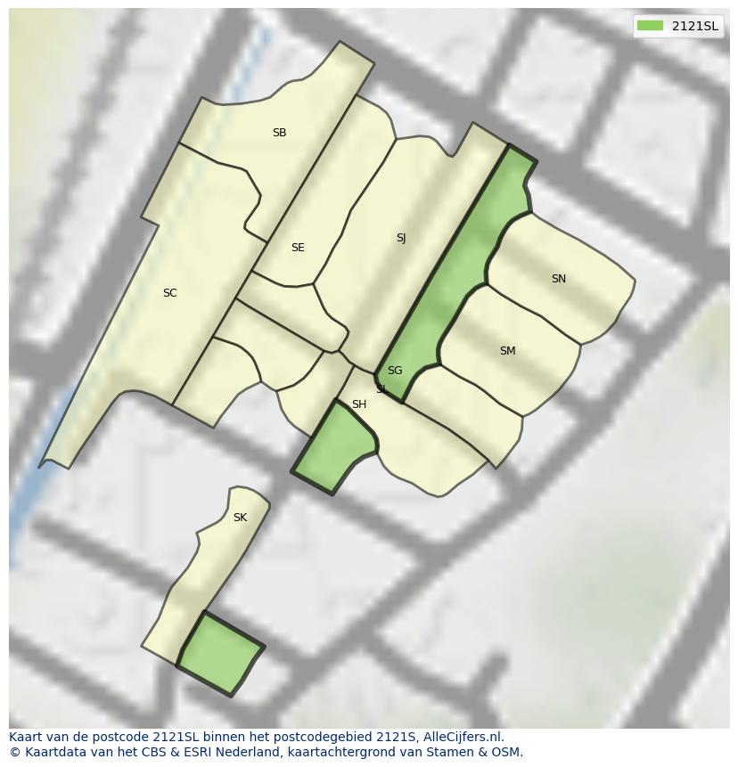 Afbeelding van het postcodegebied 2121 SL op de kaart.