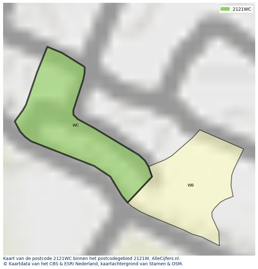 Afbeelding van het postcodegebied 2121 WC op de kaart.