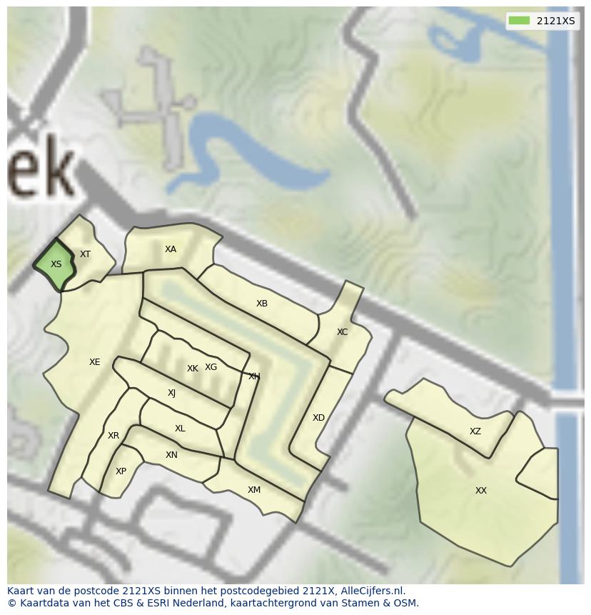 Afbeelding van het postcodegebied 2121 XS op de kaart.