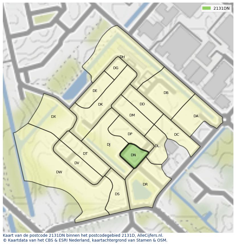 Afbeelding van het postcodegebied 2131 DN op de kaart.