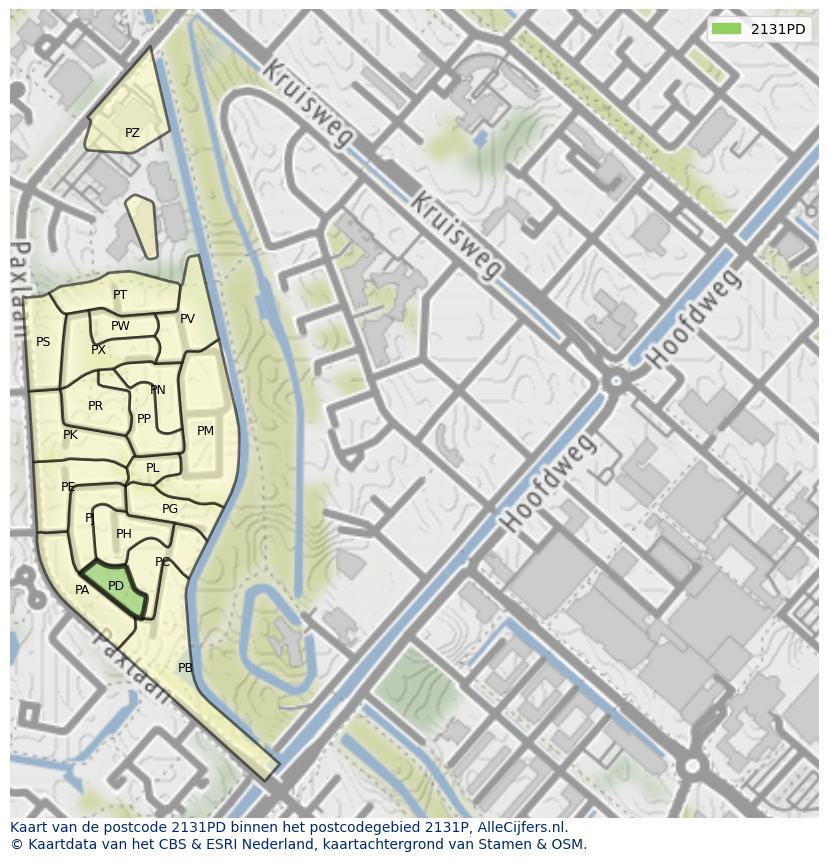Afbeelding van het postcodegebied 2131 PD op de kaart.