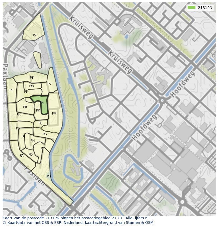 Afbeelding van het postcodegebied 2131 PN op de kaart.