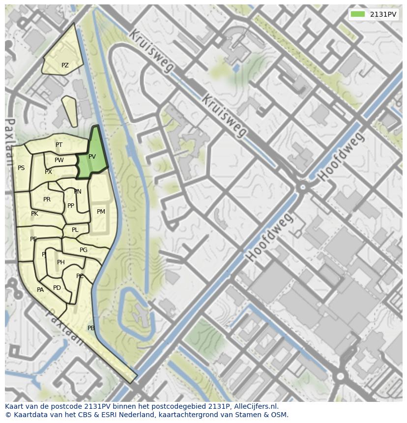 Afbeelding van het postcodegebied 2131 PV op de kaart.