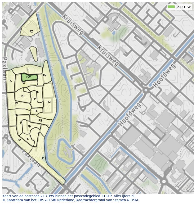 Afbeelding van het postcodegebied 2131 PW op de kaart.