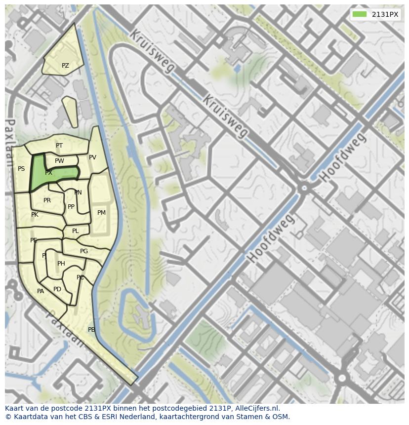Afbeelding van het postcodegebied 2131 PX op de kaart.