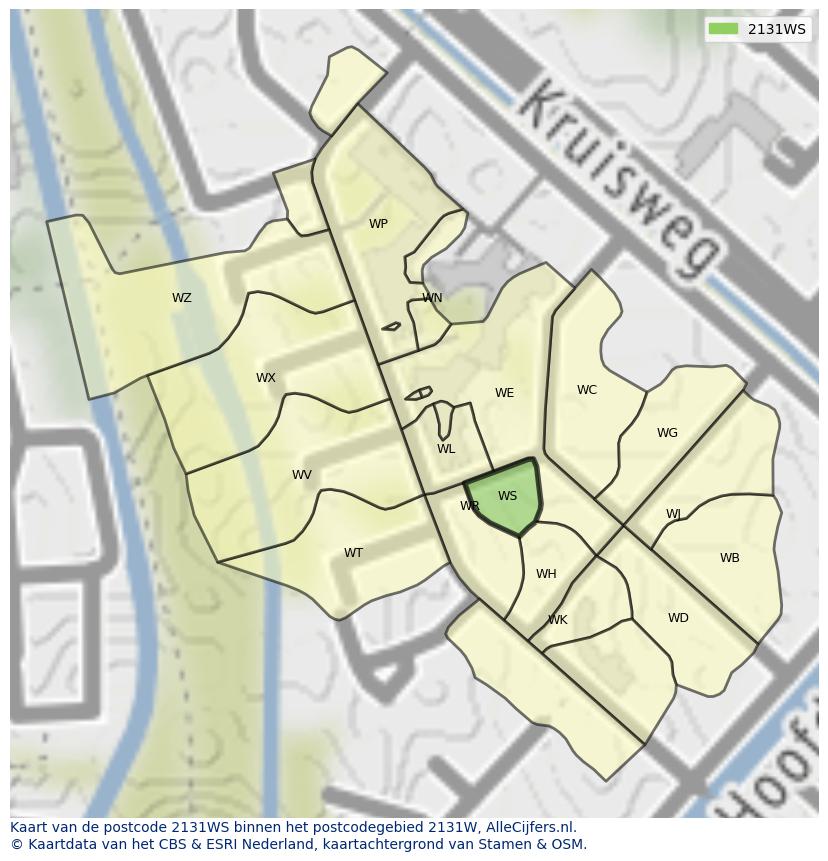 Afbeelding van het postcodegebied 2131 WS op de kaart.
