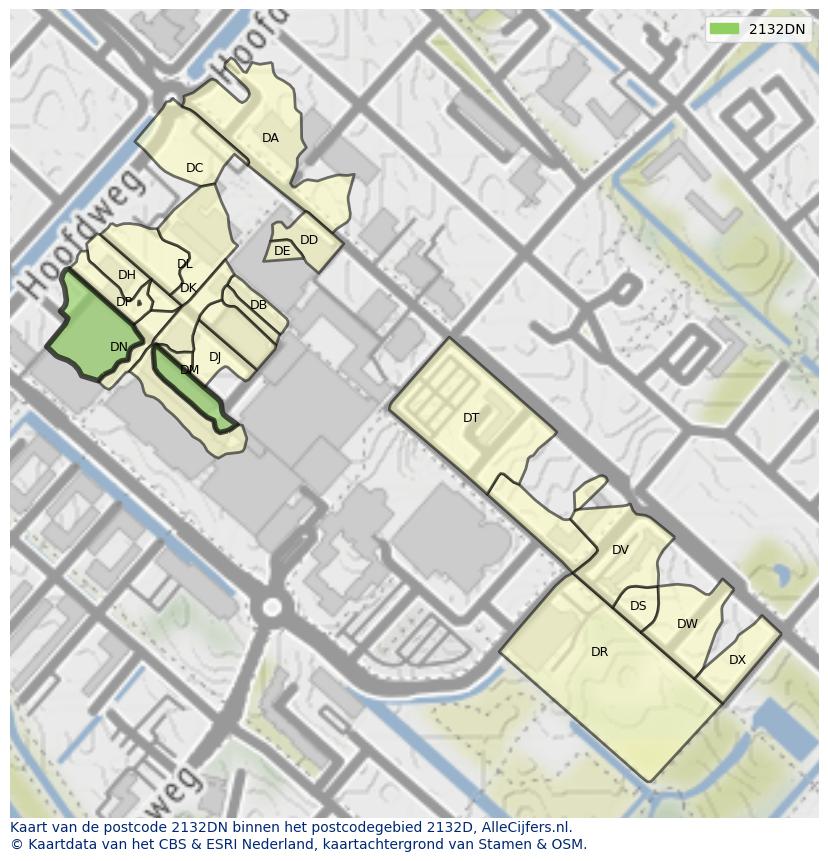 Afbeelding van het postcodegebied 2132 DN op de kaart.
