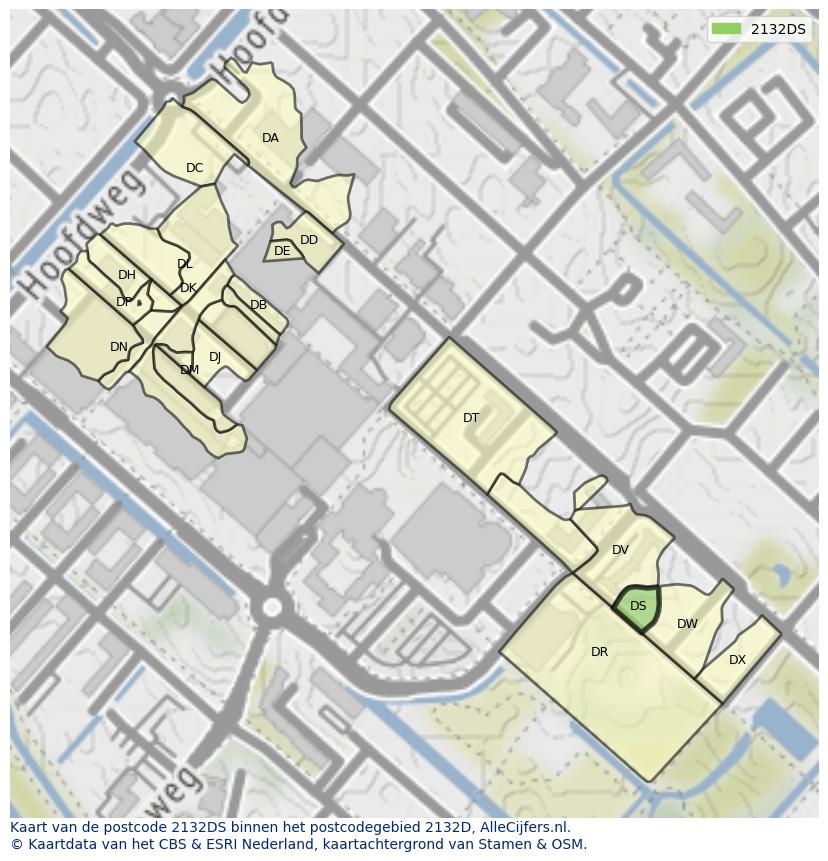 Afbeelding van het postcodegebied 2132 DS op de kaart.