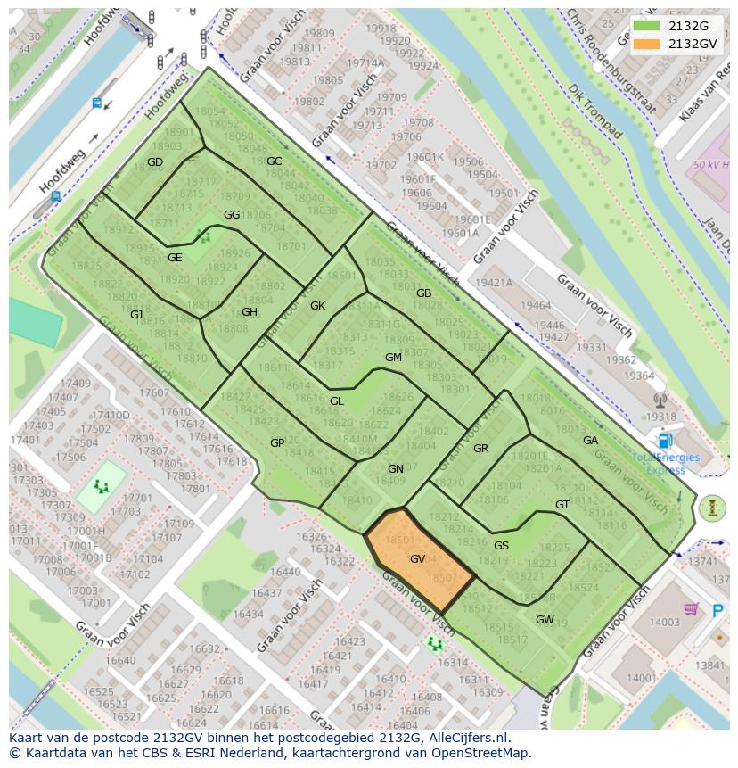 Afbeelding van het postcodegebied 2132 GV op de kaart.