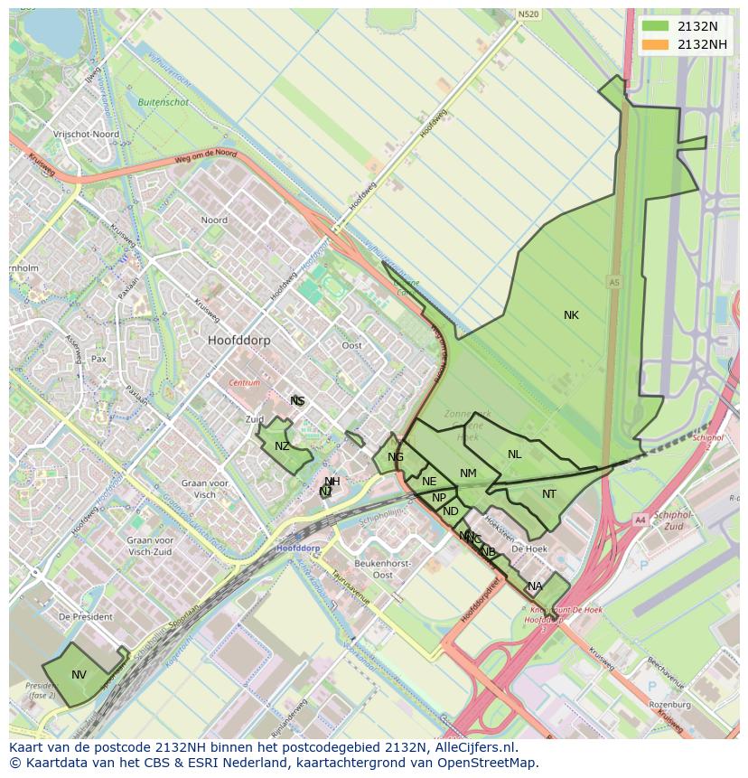 Afbeelding van het postcodegebied 2132 NH op de kaart.