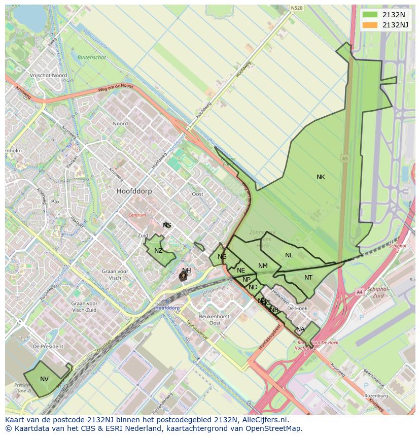 Afbeelding van het postcodegebied 2132 NJ op de kaart.