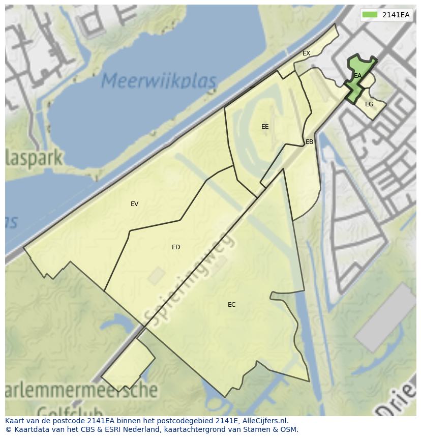 Afbeelding van het postcodegebied 2141 EA op de kaart.
