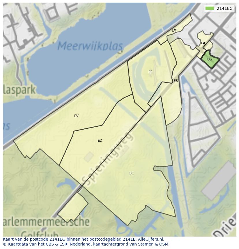 Afbeelding van het postcodegebied 2141 EG op de kaart.