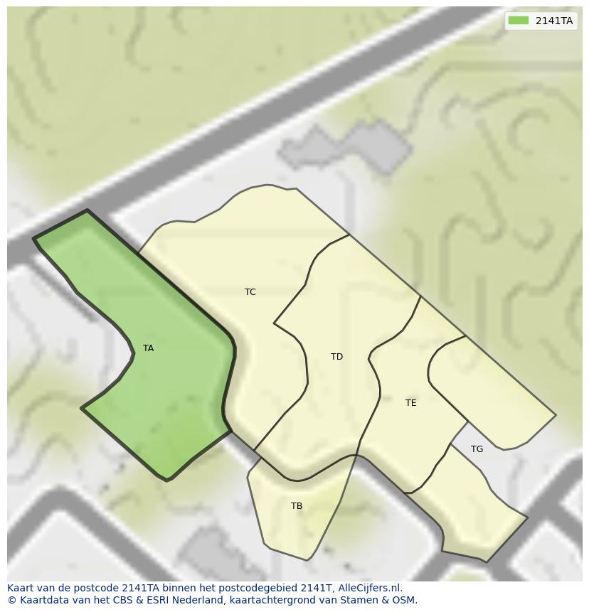 Afbeelding van het postcodegebied 2141 TA op de kaart.