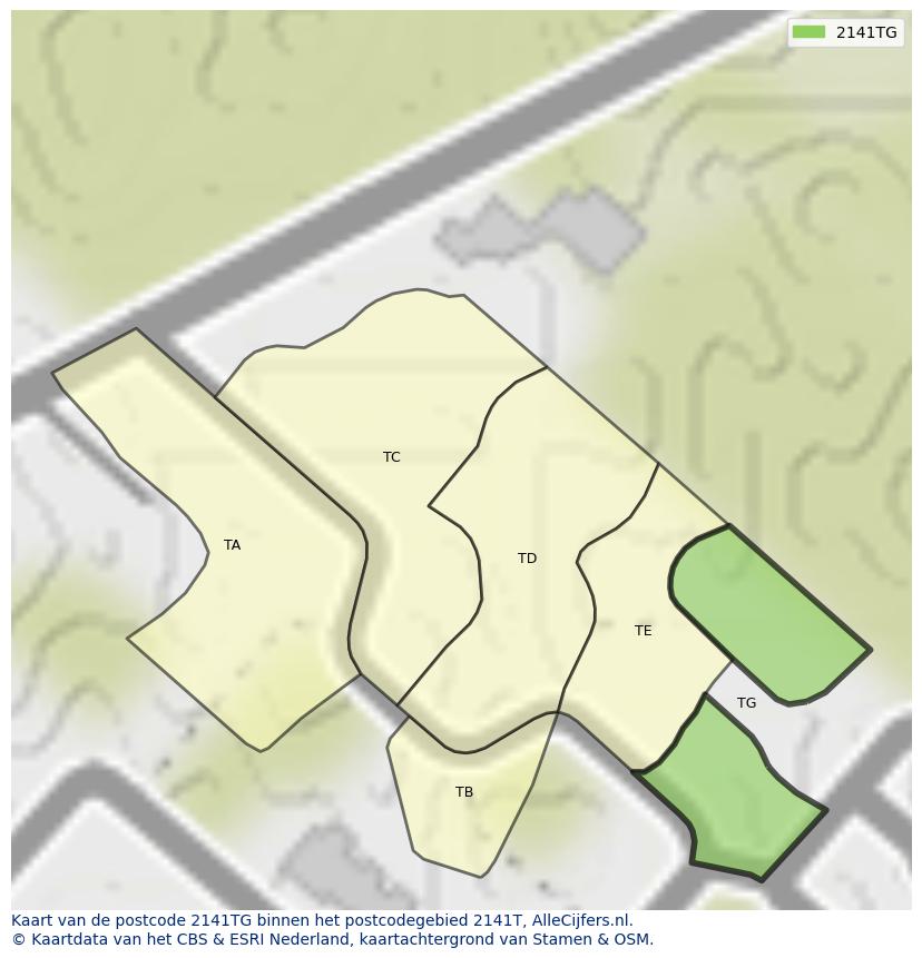 Afbeelding van het postcodegebied 2141 TG op de kaart.