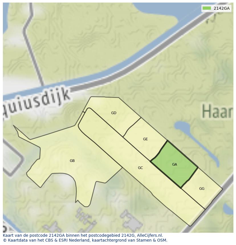 Afbeelding van het postcodegebied 2142 GA op de kaart.