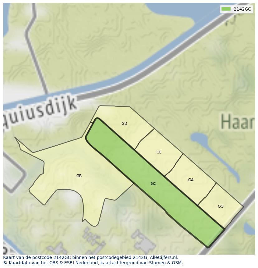 Afbeelding van het postcodegebied 2142 GC op de kaart.