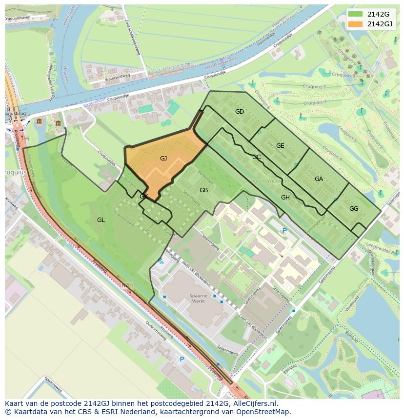 Afbeelding van het postcodegebied 2142 GJ op de kaart.
