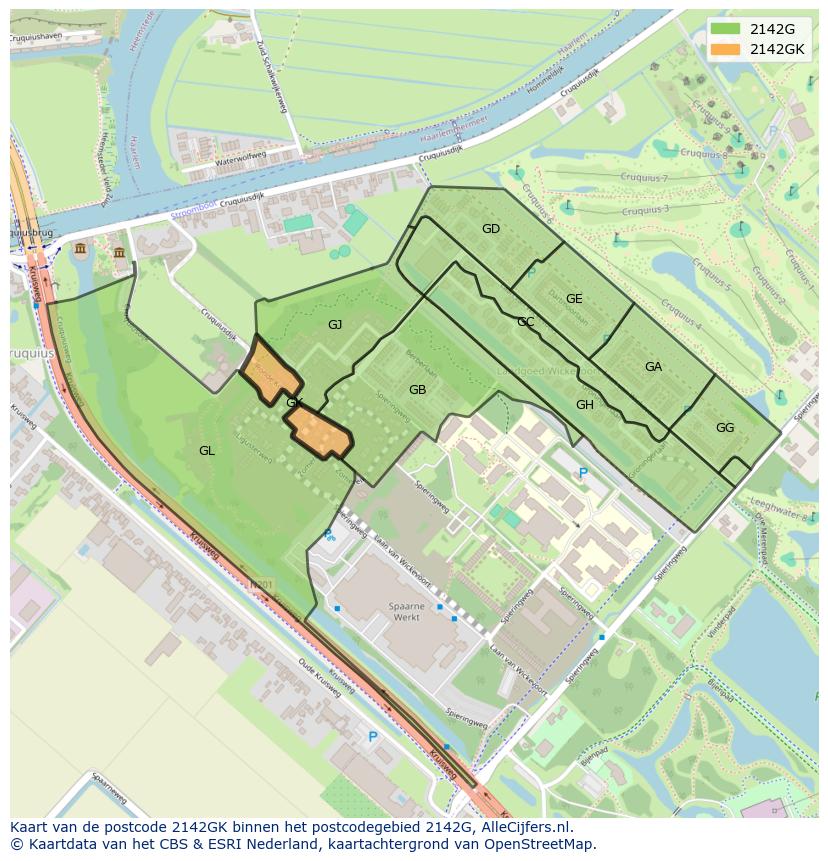 Afbeelding van het postcodegebied 2142 GK op de kaart.