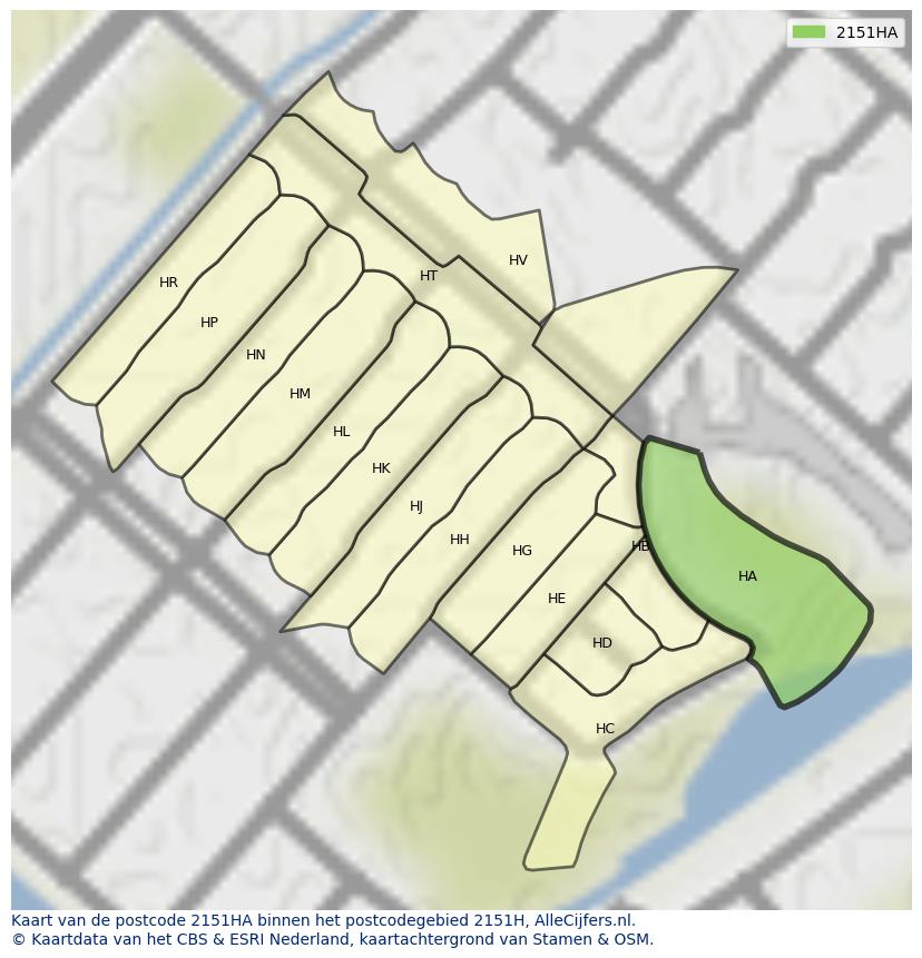 Afbeelding van het postcodegebied 2151 HA op de kaart.