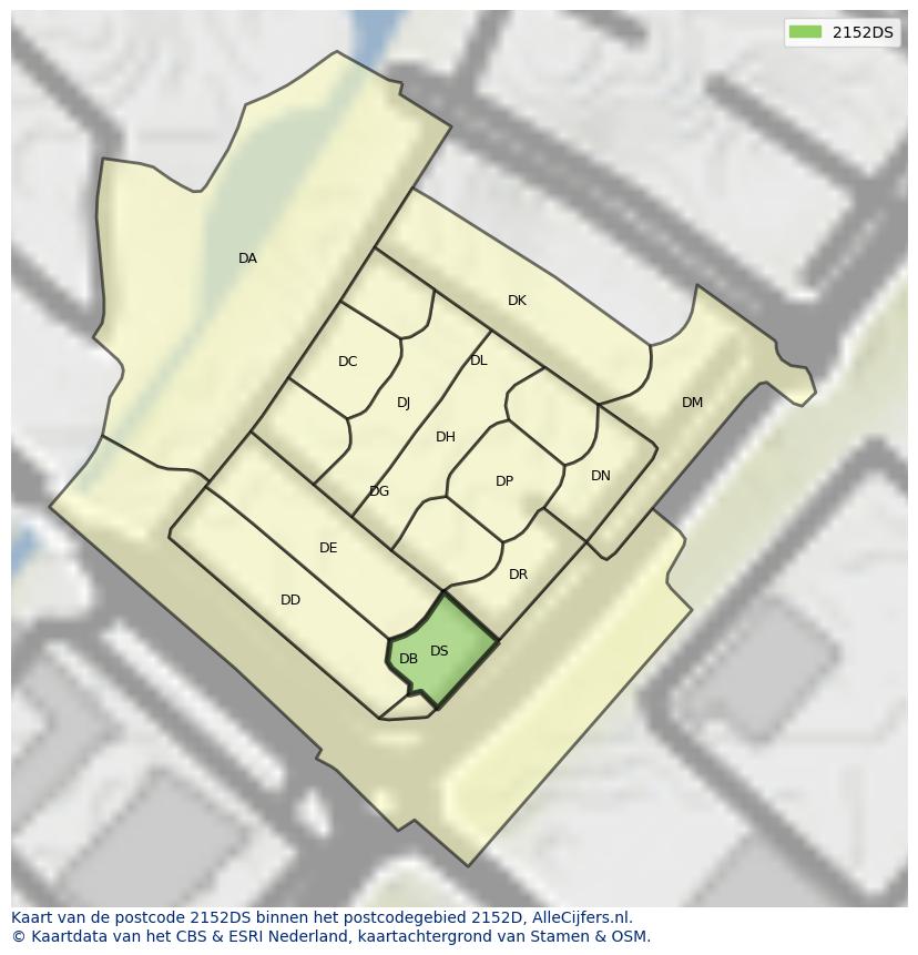 Afbeelding van het postcodegebied 2152 DS op de kaart.