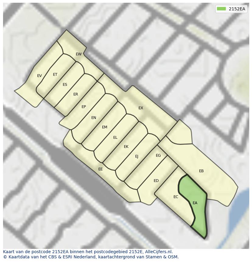 Afbeelding van het postcodegebied 2152 EA op de kaart.