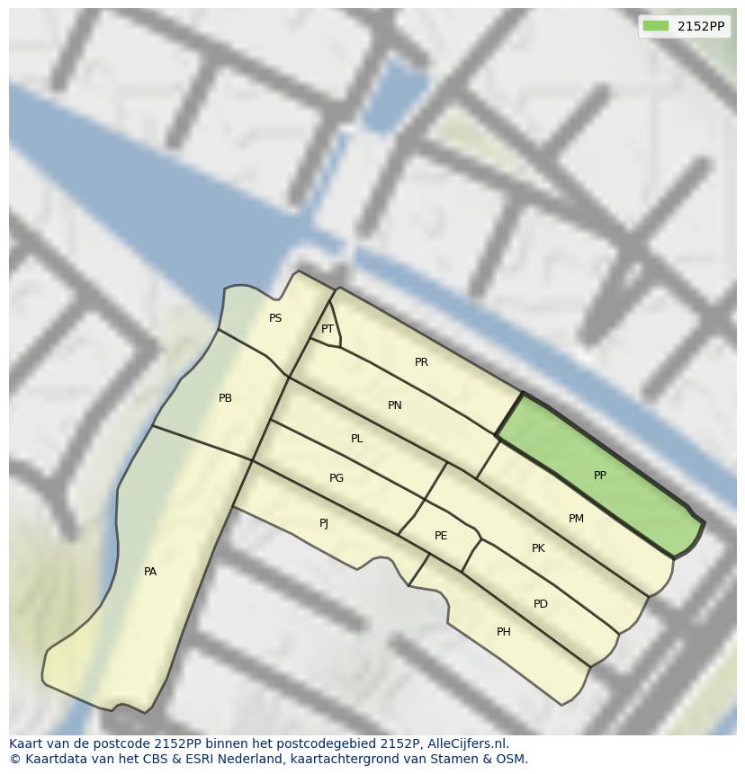 Afbeelding van het postcodegebied 2152 PP op de kaart.