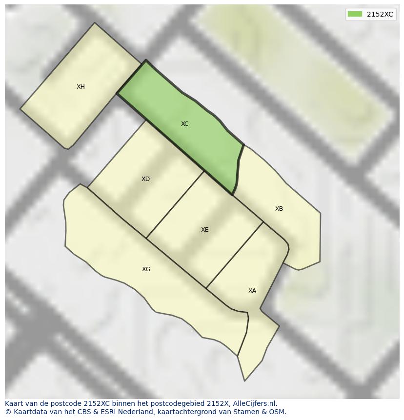 Afbeelding van het postcodegebied 2152 XC op de kaart.