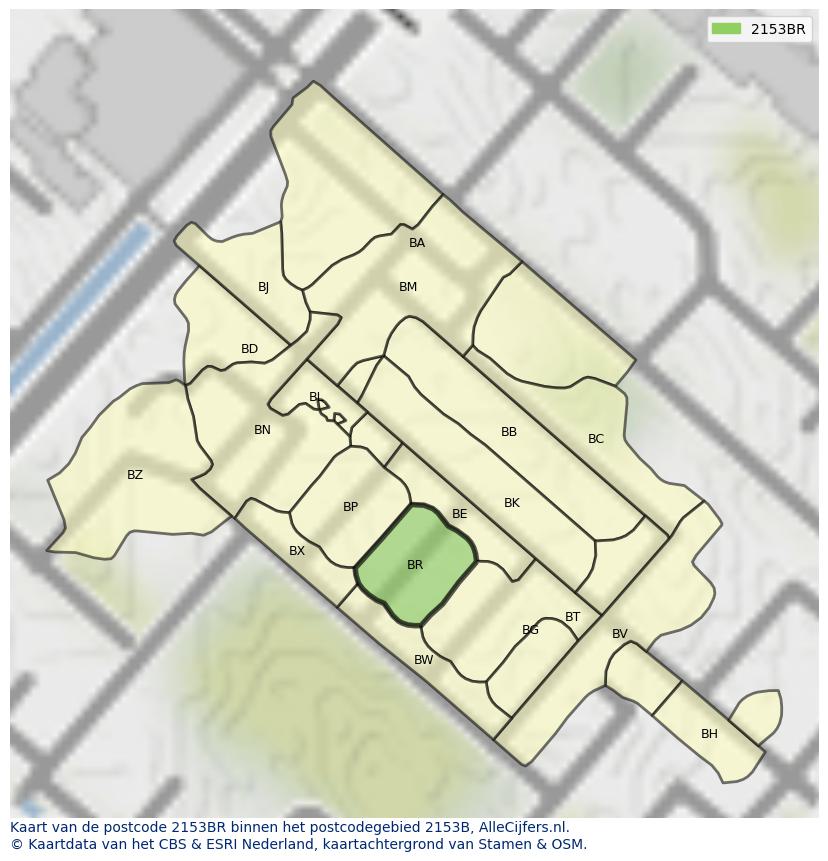 Afbeelding van het postcodegebied 2153 BR op de kaart.