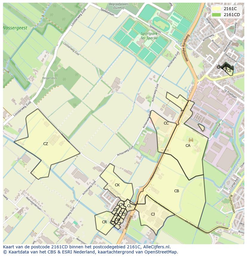 Afbeelding van het postcodegebied 2161 CD op de kaart.
