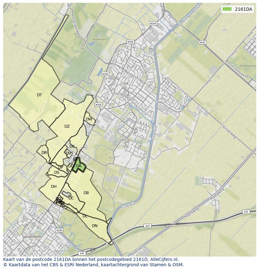 Afbeelding van het postcodegebied 2161 DA op de kaart.