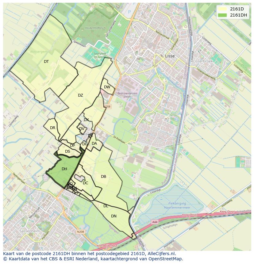 Afbeelding van het postcodegebied 2161 DH op de kaart.