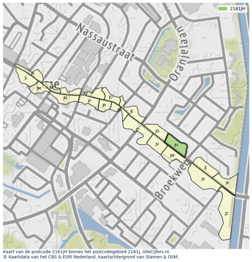 Afbeelding van het postcodegebied 2161 JH op de kaart.
