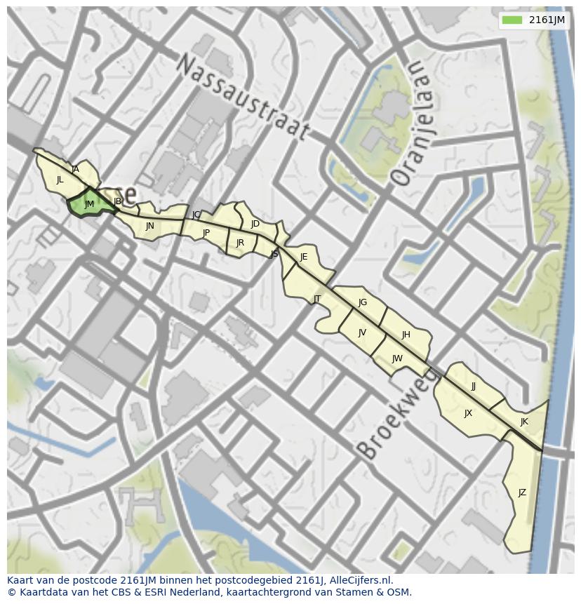 Afbeelding van het postcodegebied 2161 JM op de kaart.