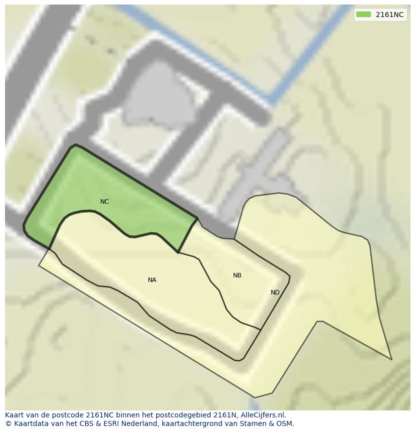 Afbeelding van het postcodegebied 2161 NC op de kaart.