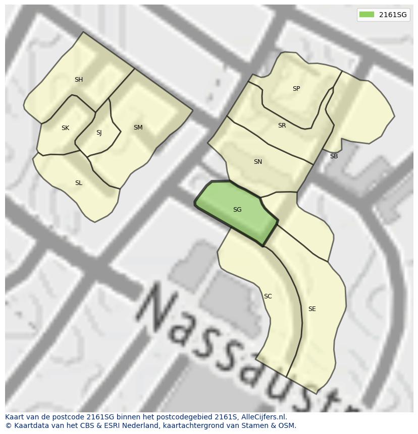 Afbeelding van het postcodegebied 2161 SG op de kaart.