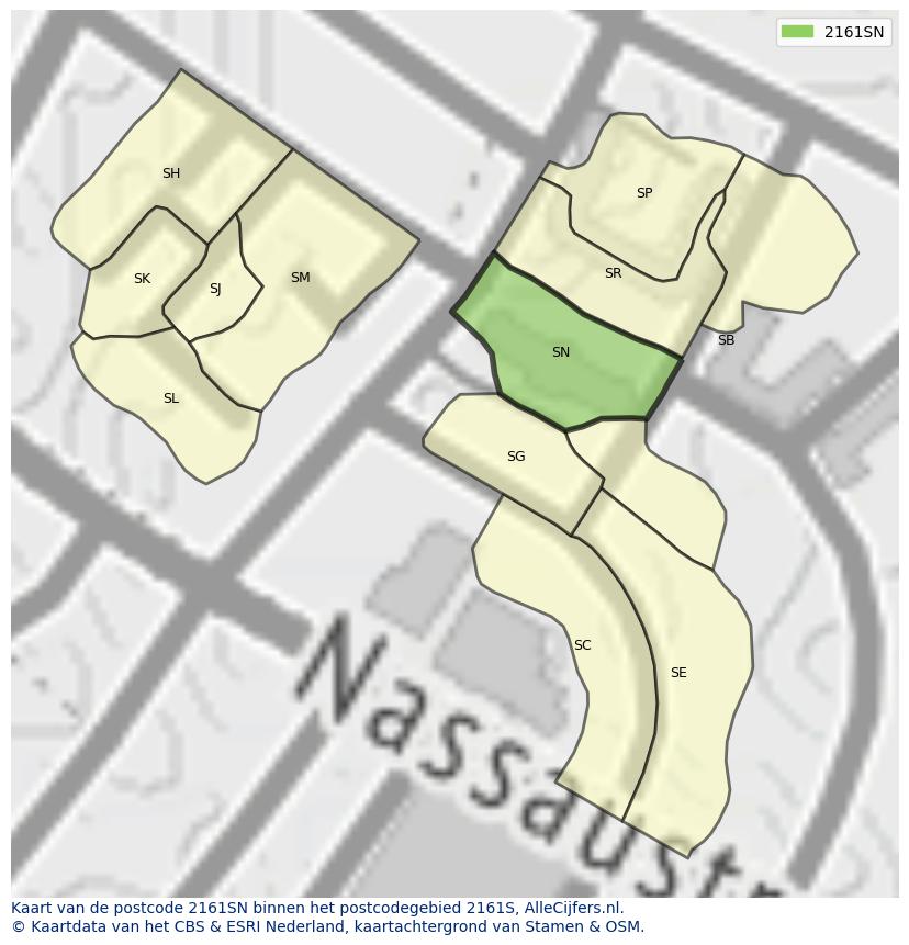 Afbeelding van het postcodegebied 2161 SN op de kaart.