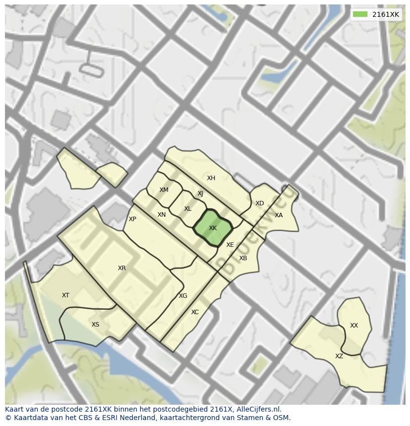 Afbeelding van het postcodegebied 2161 XK op de kaart.
