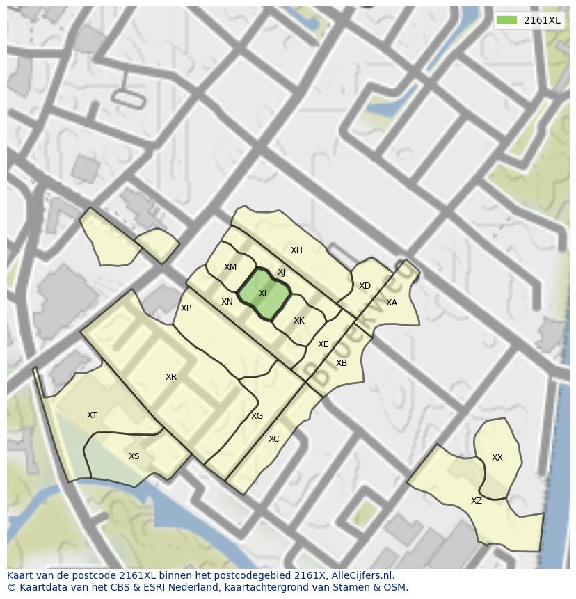 Afbeelding van het postcodegebied 2161 XL op de kaart.